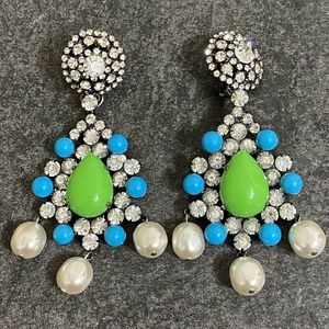 RARE MASSIVE VINTAGE GORGEOUS RHINESTONE LAWRENCE VRBA GLASS PEARL EARRINGS